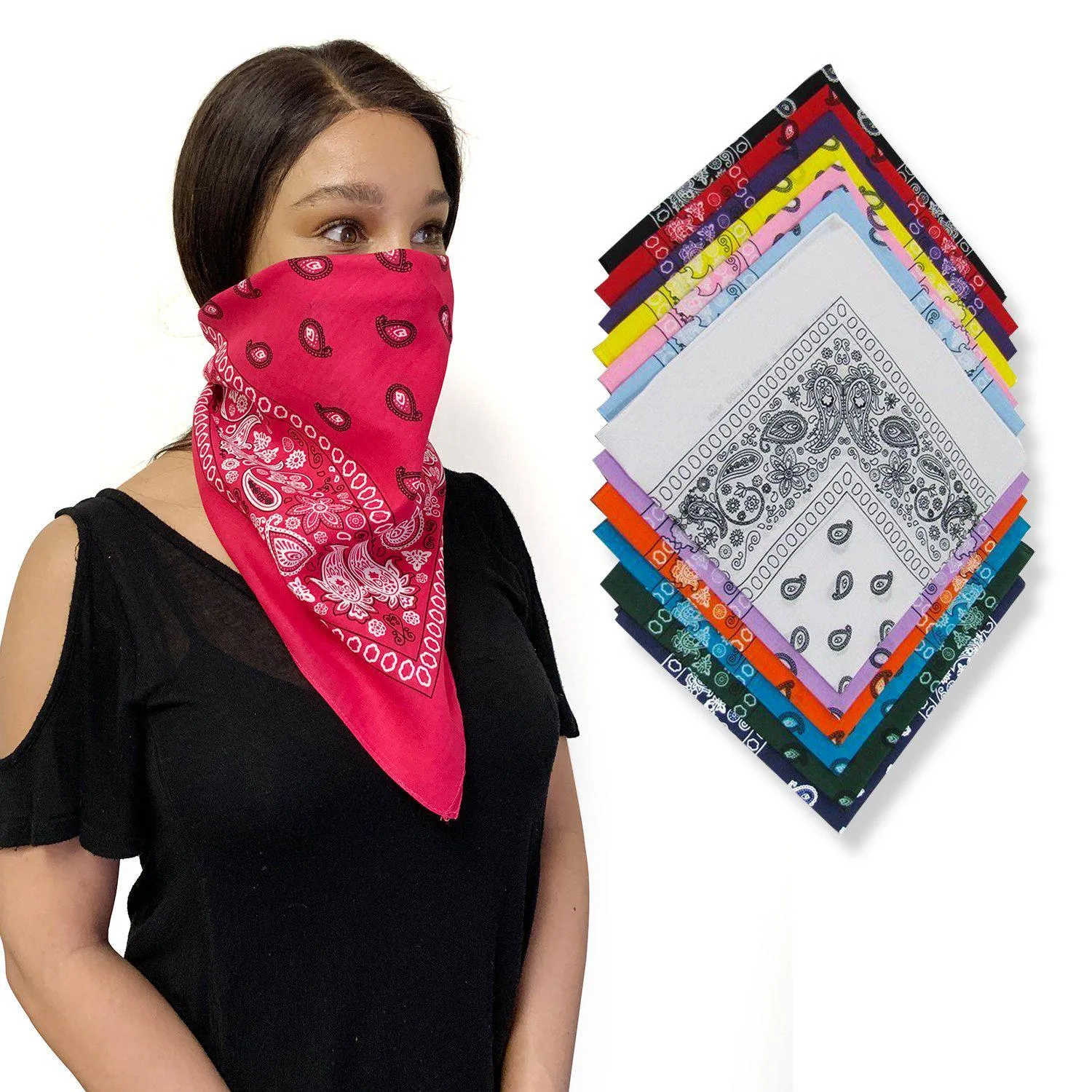 1 Dozen Pack Printed Bandanas 100% Cotton Cloth Scarf Wrap Face Mask Cover