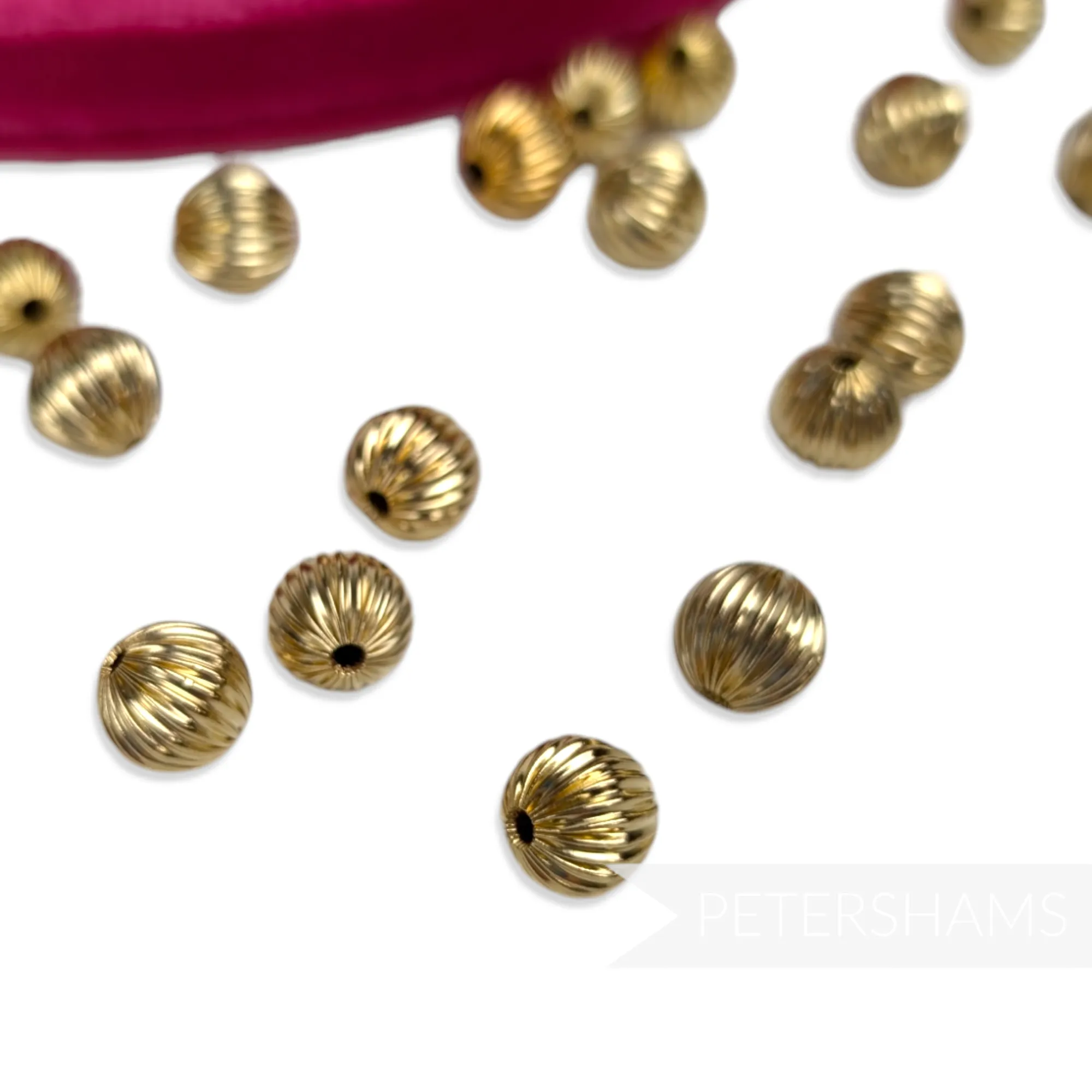 10mm Vintage 1980's Gold Metal Ridged Beads - 36 Pieces