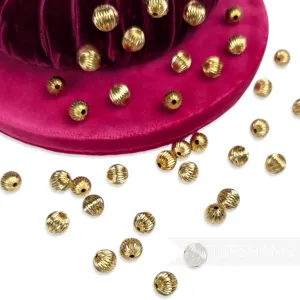 10mm Vintage 1980's Gold Metal Ridged Beads - 36 Pieces