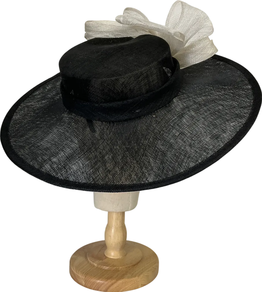 Black And White Wide Brim Ribbon Detail Hat One Size