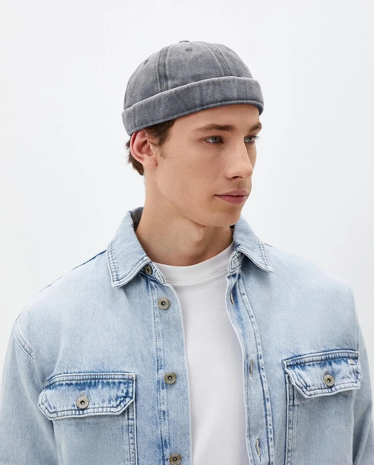 Classic Vintage Sailor Brimless Docker Cap, No Brim Beanie Hat for Mens