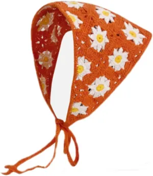 Crochet Hair Bandana Head Kerchief Daisy Knitted Hair Scarf Headband Headwrap for Women Y2k Aesthetic Accessories