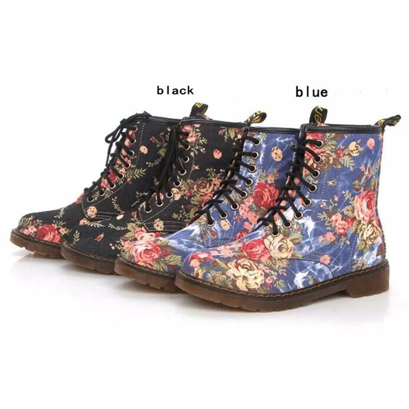 Funki Buys | Boots | Women's Canvas Flower Print Ankle Boots