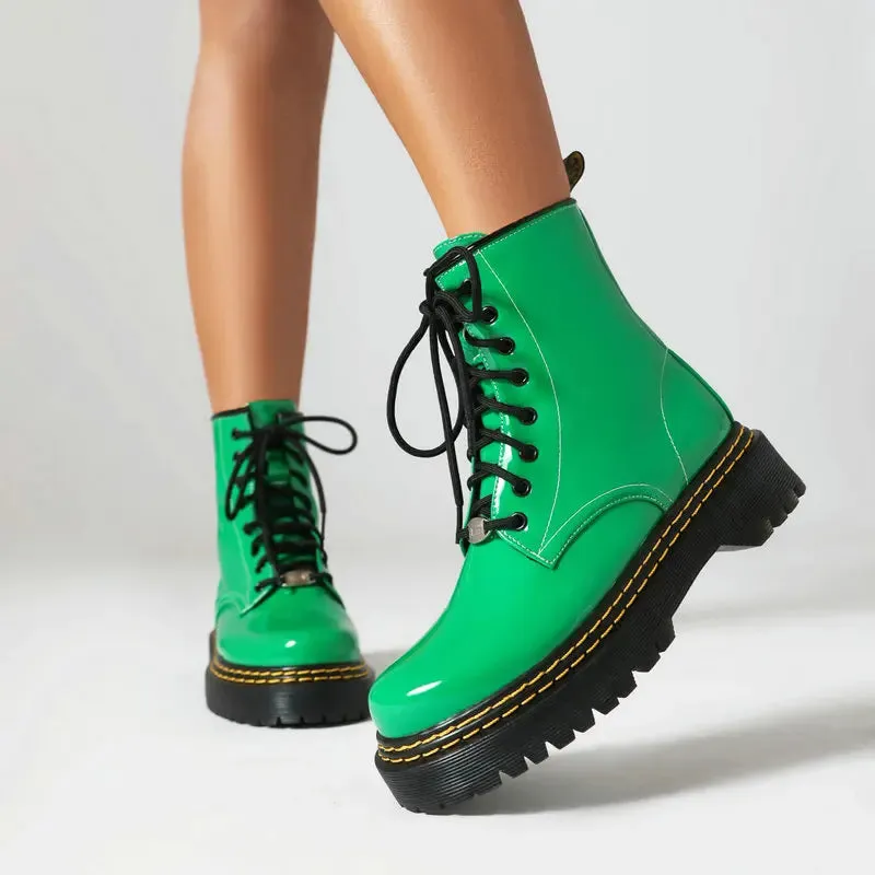 Funki Buys | Boots | Womens Patent Leather Lace Up Ankle Boot