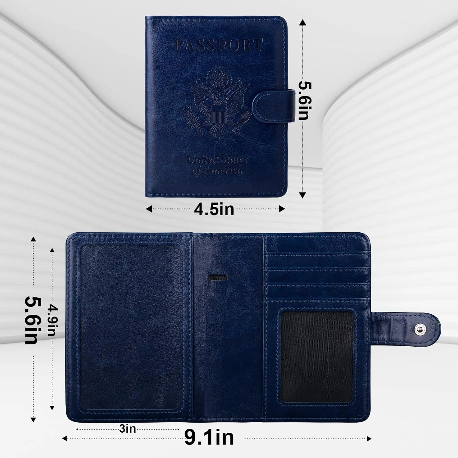 GOAUS Passport Holder with Money Pocket and Card Slots, Men Women Passport Wallet, RFID Blocking Passport Cover, Passport Book Case Dark Blue