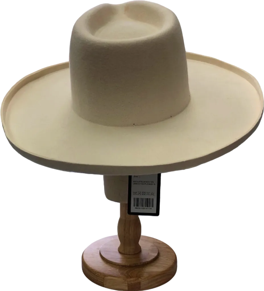 Keyone White Wool Felt Wide-Brim Hat L