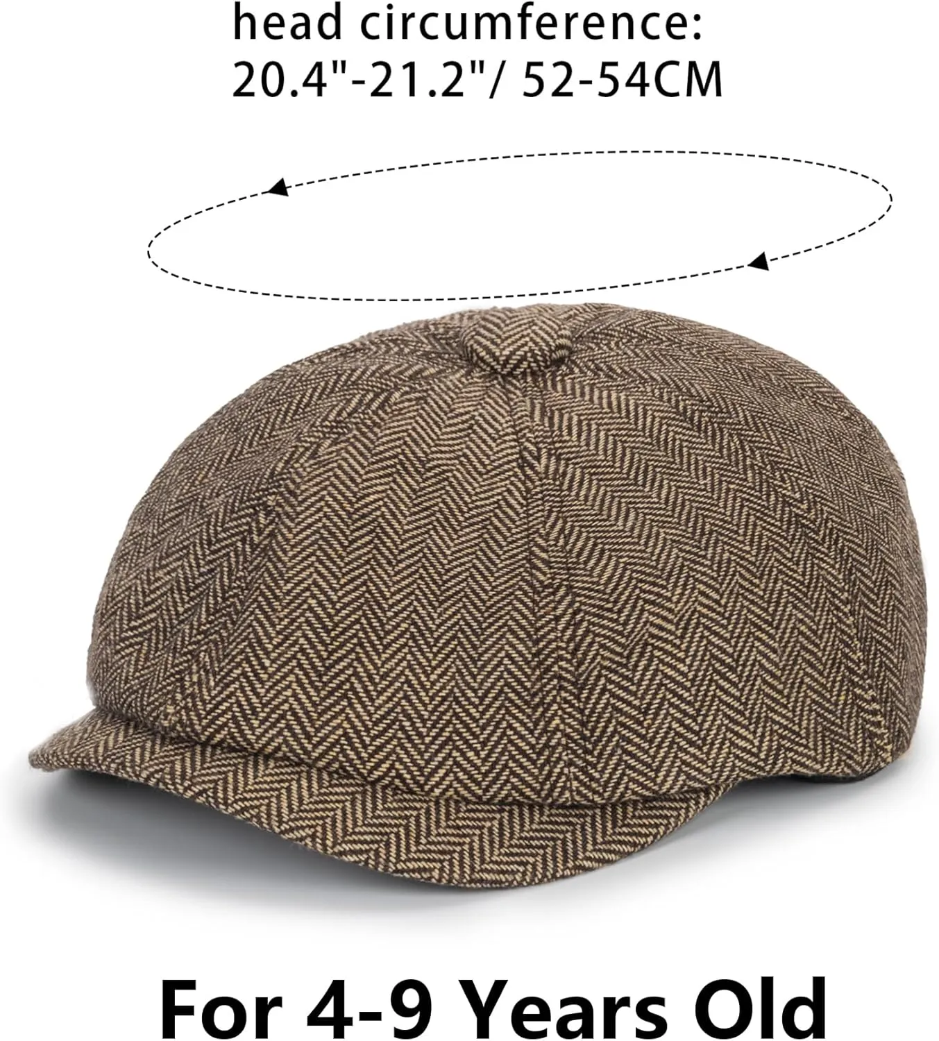 Kids Vintage Newsboy Cap Beret-Cabbie-Hat-Pageboy-Caps Tweed Flat Driver Hat for Boys Girls 4-9 Years