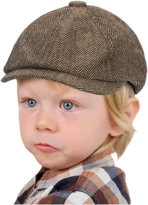 Kids Vintage Newsboy Cap Beret-Cabbie-Hat-Pageboy-Caps Tweed Flat Driver Hat for Boys Girls 4-9 Years