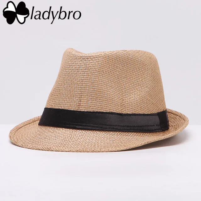 Ladybro Women Hat For Men Hat Ladies Summer Beach Cap Sun Hat Female Panama Straw Male Gangster Trilby Fashion Sun Visor Cap