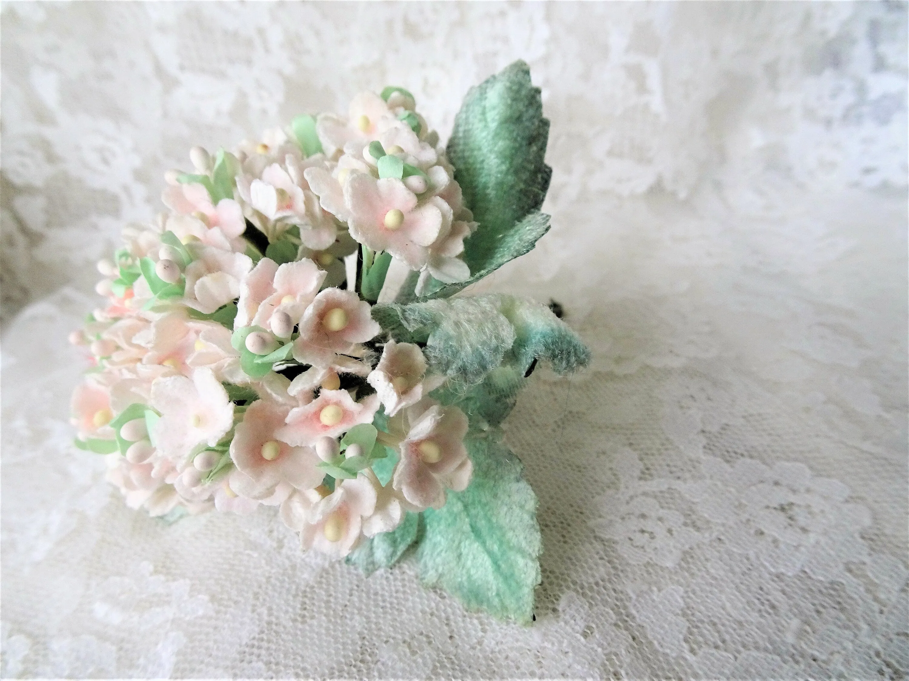 Lovely VINTAGE Millinery Flowers, Pastel Pinks Blue Floral Hat Trim,Bridal, Doll Size,Old Millinery Bouquet of Tiny Flowers, Heirloom Sewing