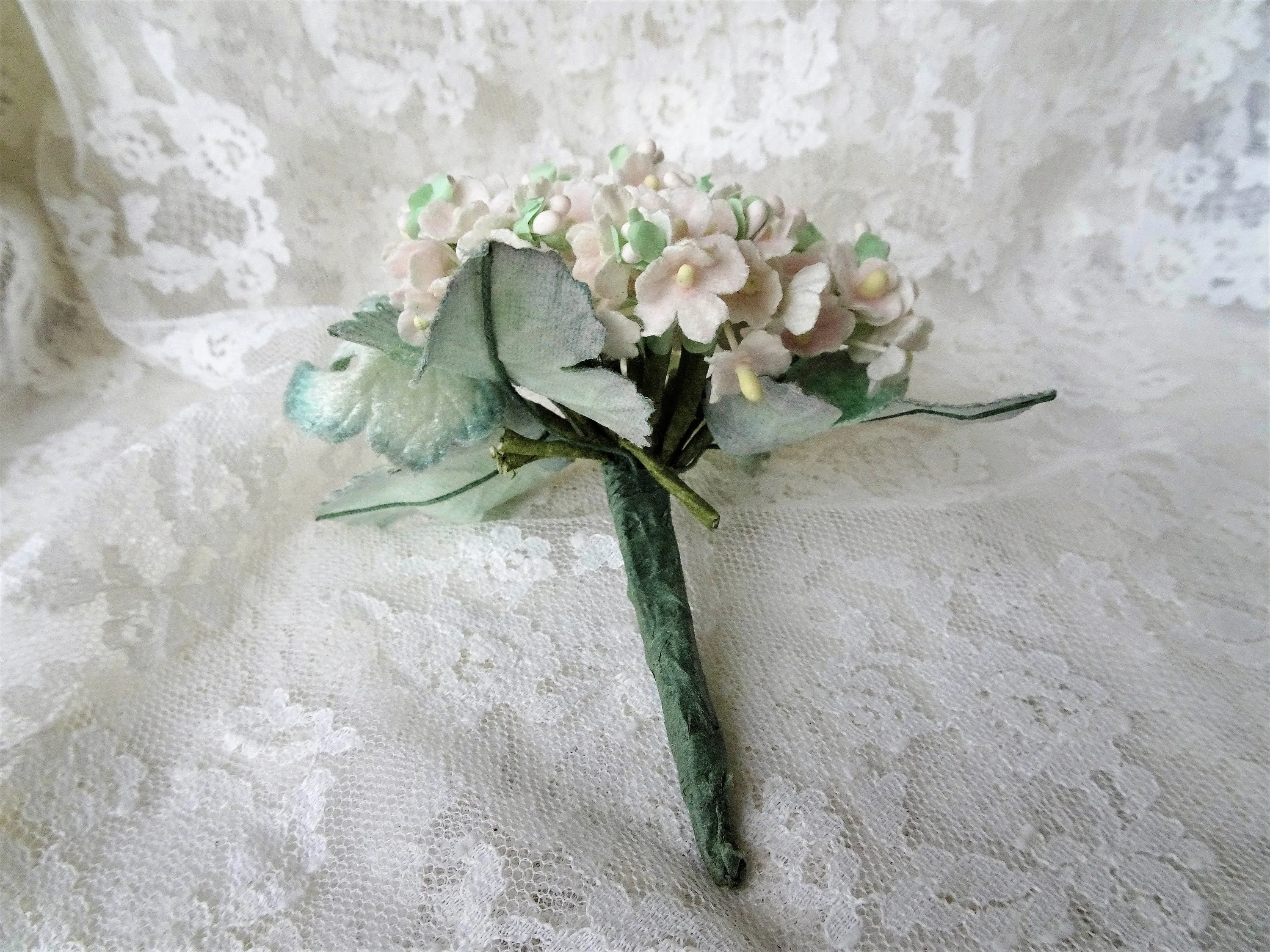 Lovely VINTAGE Millinery Flowers, Pastel Pinks Blue Floral Hat Trim,Bridal, Doll Size,Old Millinery Bouquet of Tiny Flowers, Heirloom Sewing