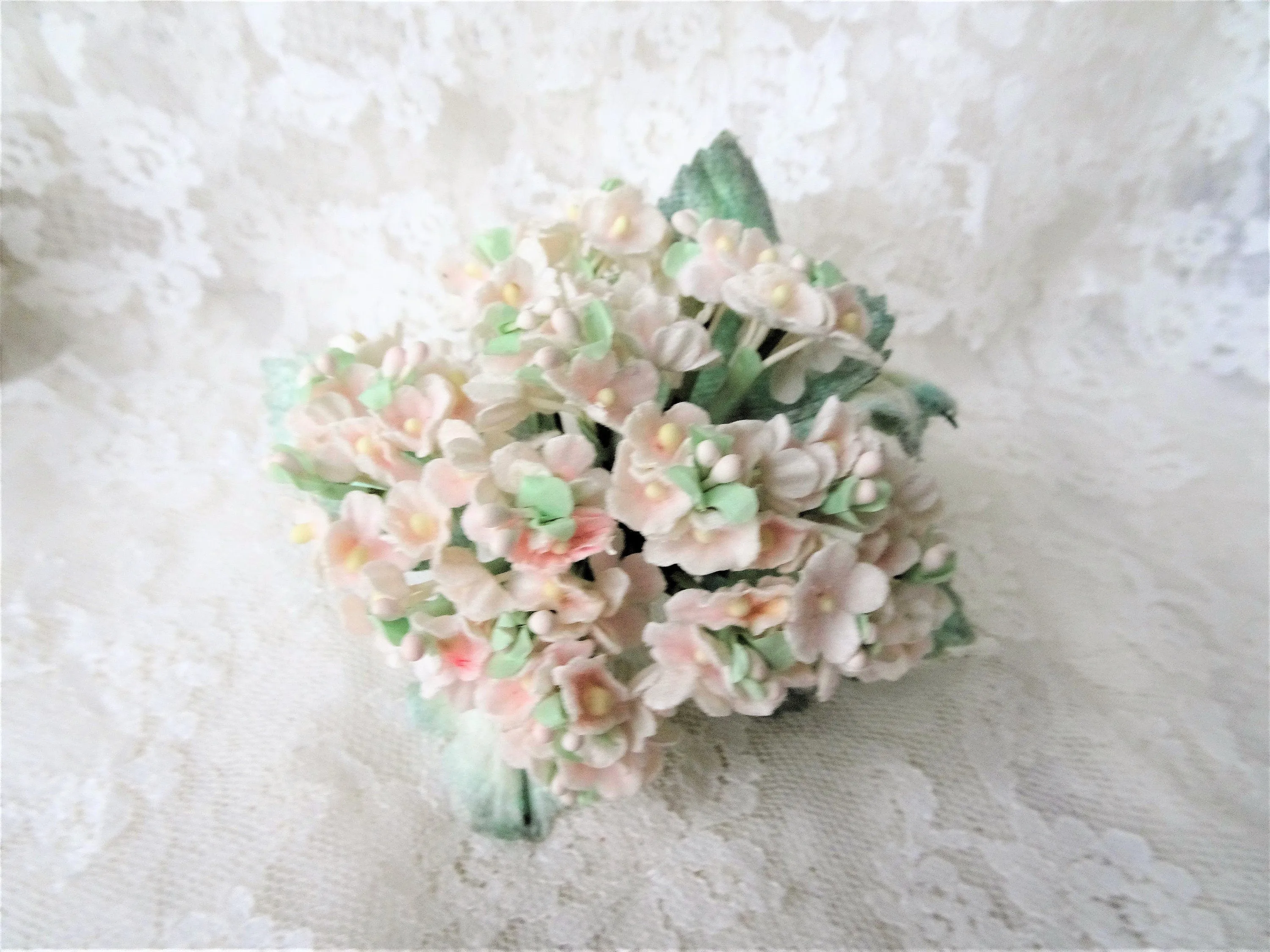Lovely VINTAGE Millinery Flowers, Pastel Pinks Blue Floral Hat Trim,Bridal, Doll Size,Old Millinery Bouquet of Tiny Flowers, Heirloom Sewing
