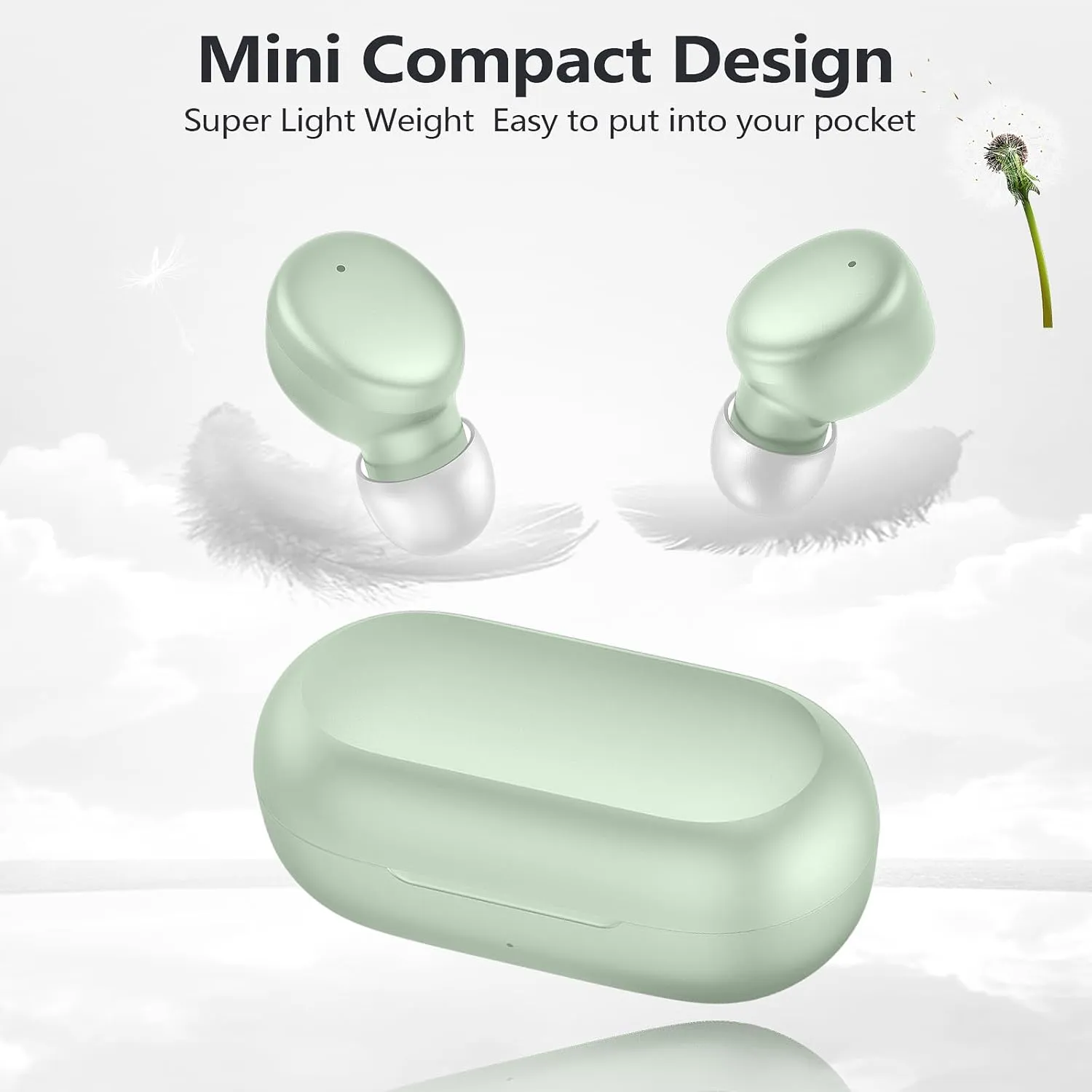 MOZOTER S8 Mini Wireless Earbuds Bluetooth 5.3 in Ear Light-Weight Headphones,60Hrs Playtime Ear Buds with Charging Case,Built-in Microphone Headset,Premium Sound with Deep Bass for Sport-Green