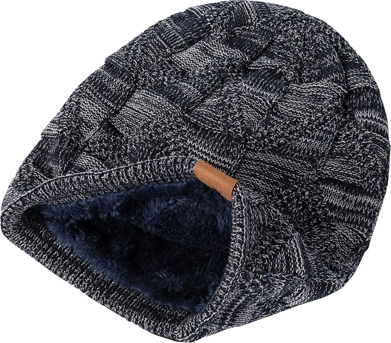 PAGE ONE Mens Winter Slouchy Beanie Warm Fleece Lined Skull Cap Baggy Cable Knit Hat