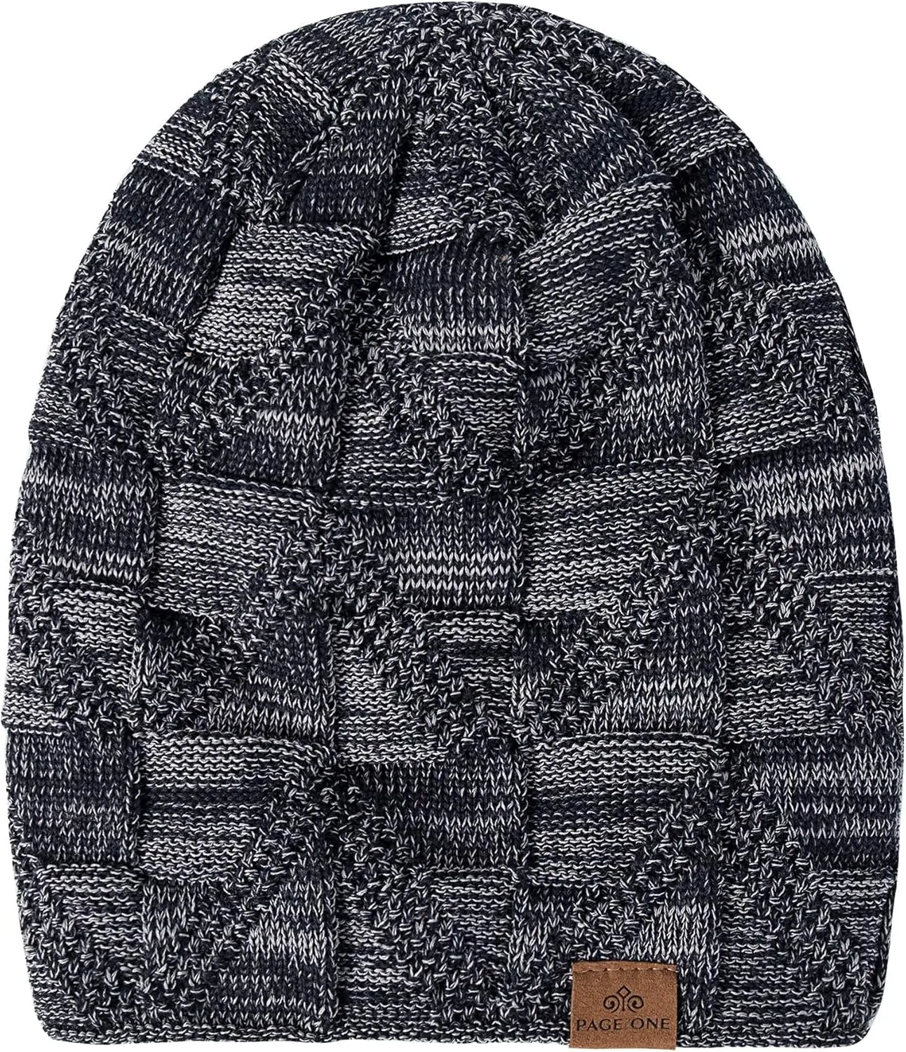 PAGE ONE Mens Winter Slouchy Beanie Warm Fleece Lined Skull Cap Baggy Cable Knit Hat