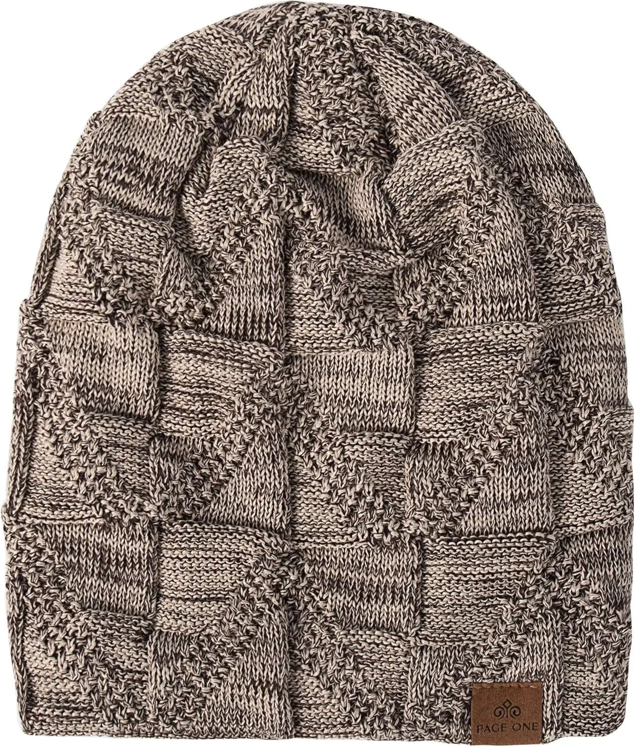 PAGE ONE Mens Winter Slouchy Beanie Warm Fleece Lined Skull Cap Baggy Cable Knit Hat