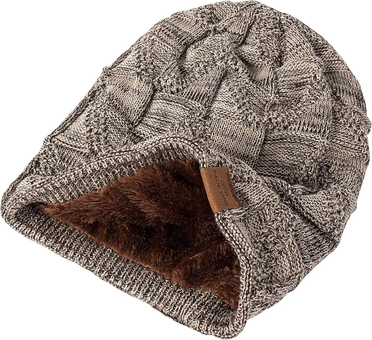 PAGE ONE Mens Winter Slouchy Beanie Warm Fleece Lined Skull Cap Baggy Cable Knit Hat