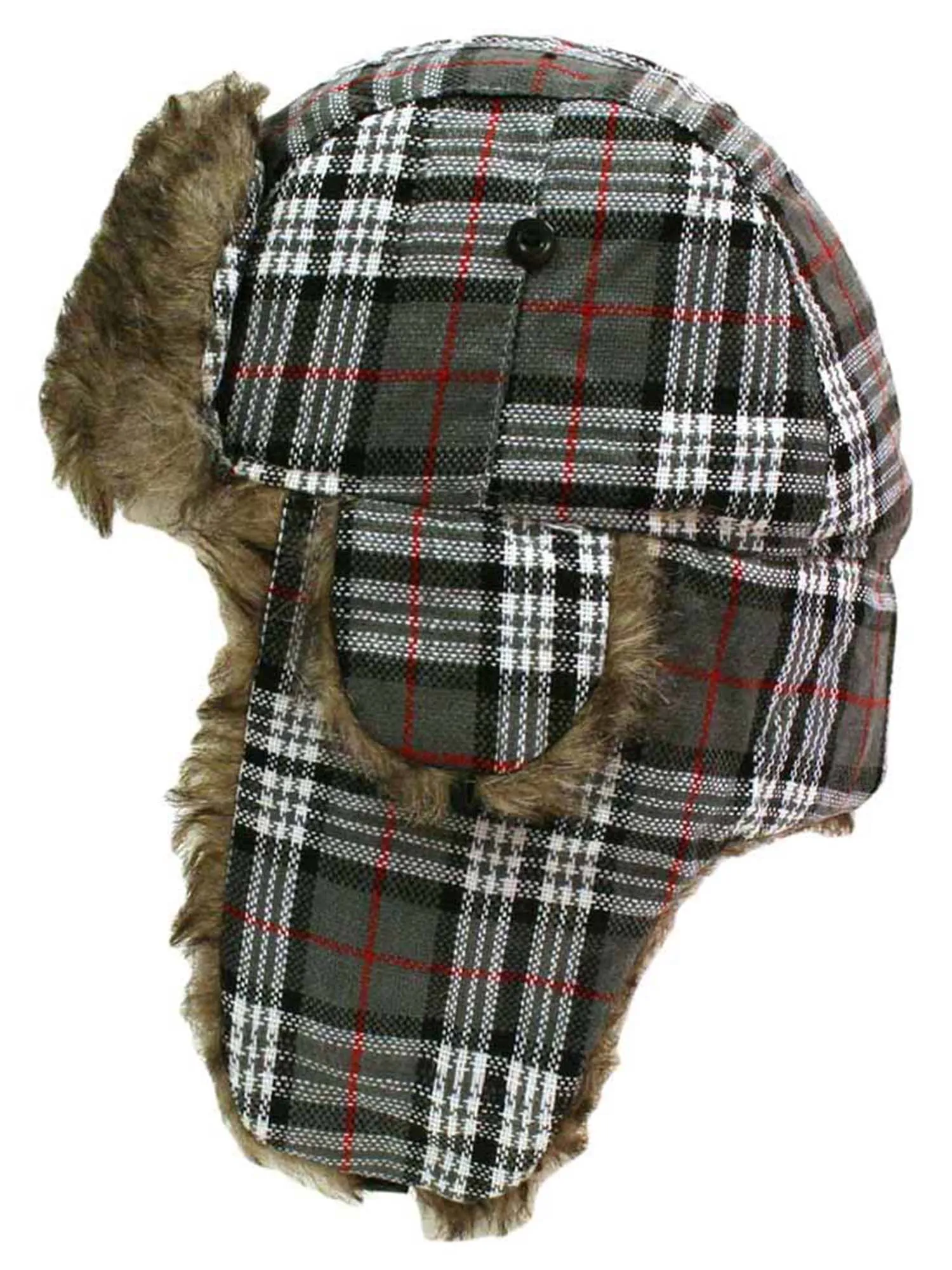 Plaid Faux Fur Lined Trapper Aviator Hat