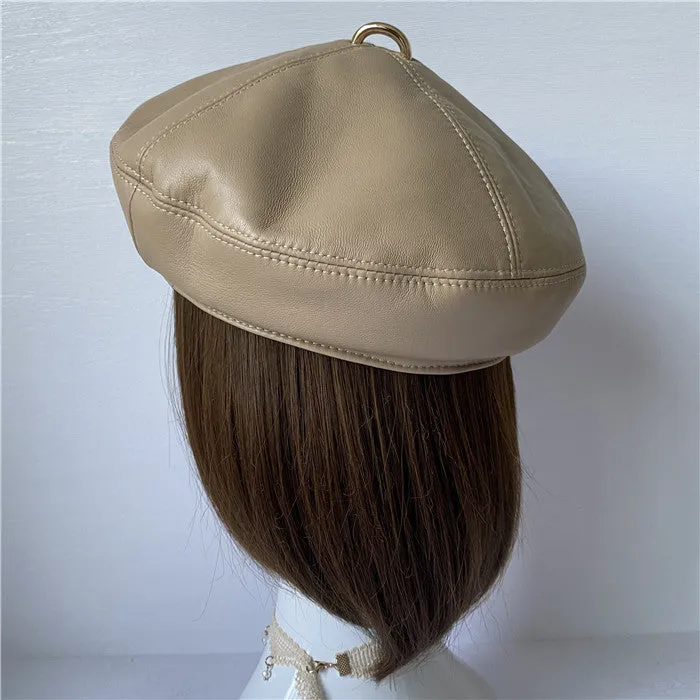 Premium Lambskin Leather Beret - Soft French-Style Hat for Women