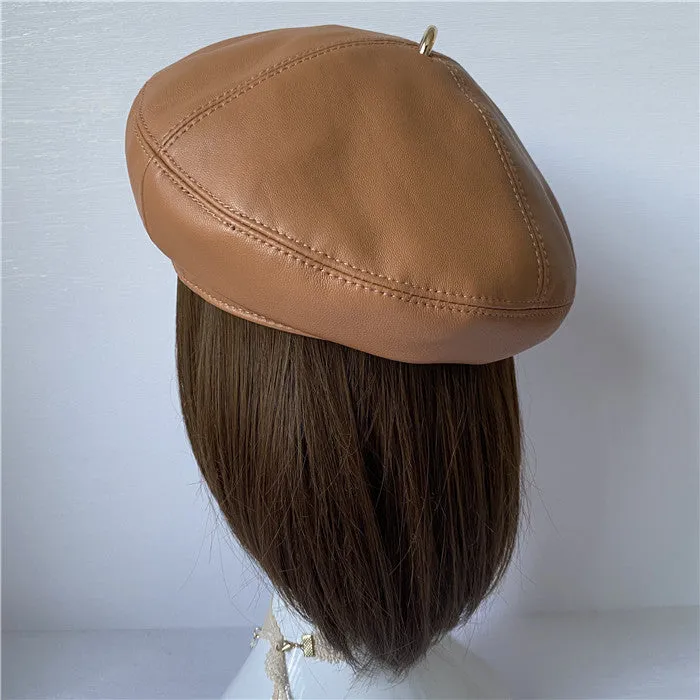Premium Lambskin Leather Beret - Soft French-Style Hat for Women