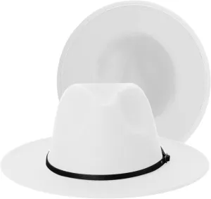 SAJUZEN Wide Brim Fedora Hats for Women Mens Felt Fedora Hats with Belt Buckle