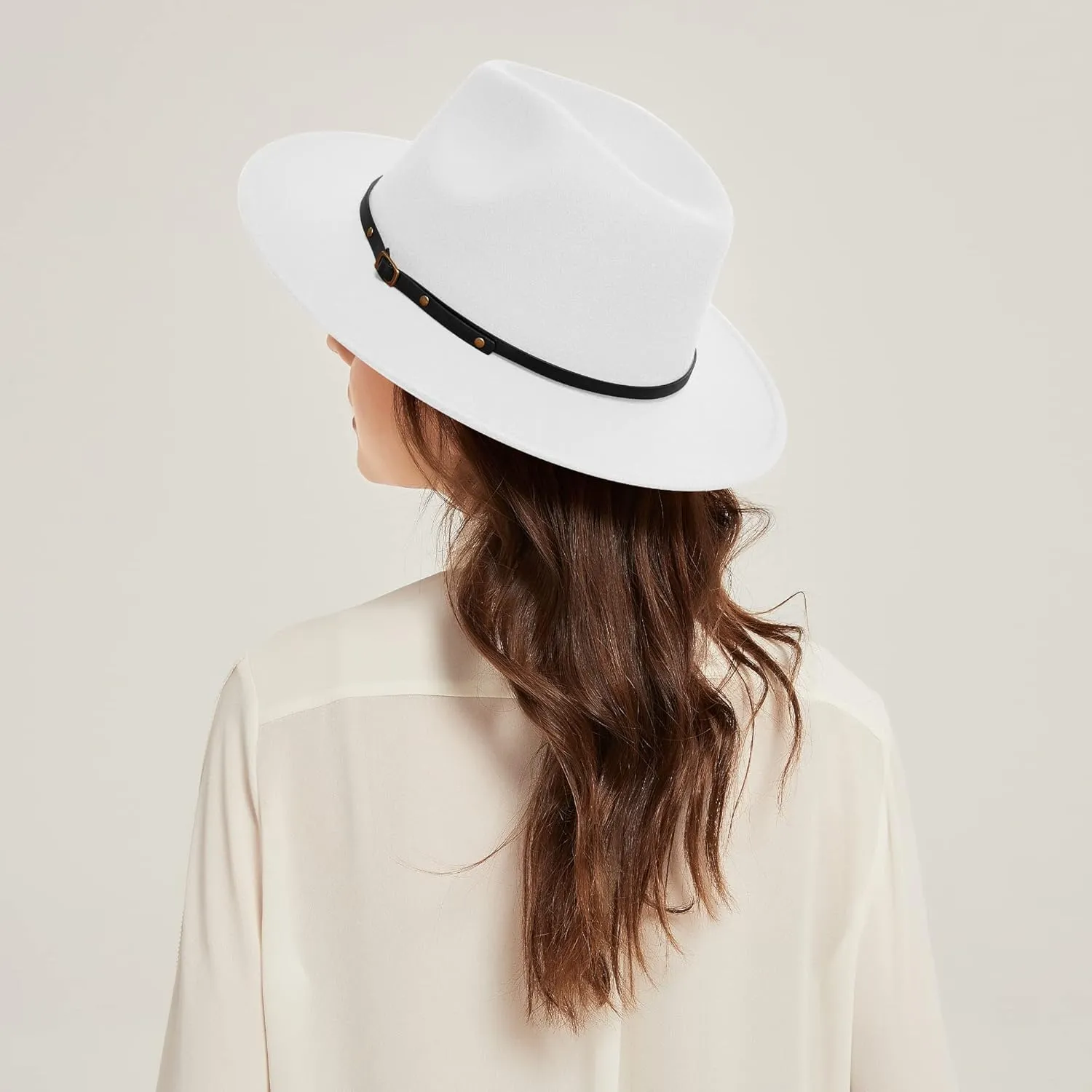 SAJUZEN Wide Brim Fedora Hats for Women Mens Felt Fedora Hats with Belt Buckle