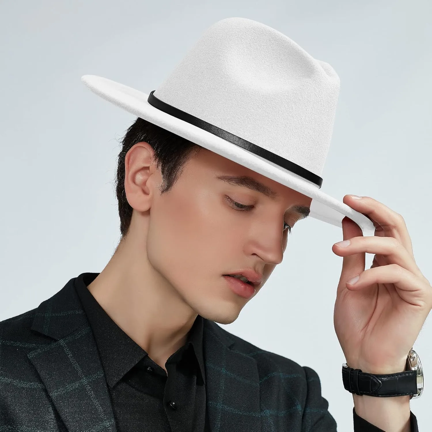 SAJUZEN Wide Brim Fedora Hats for Women Mens Felt Fedora Hats with Belt Buckle