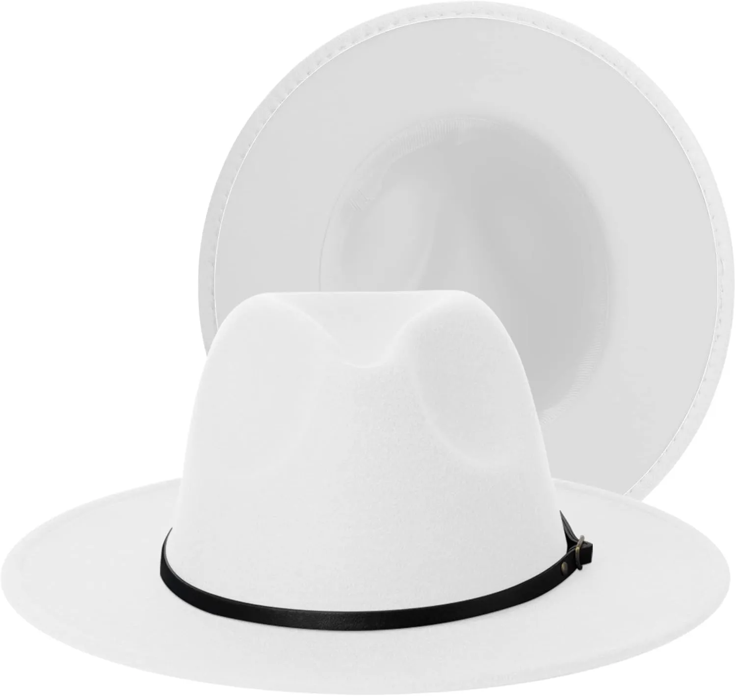 SAJUZEN Wide Brim Fedora Hats for Women Mens Felt Fedora Hats with Belt Buckle