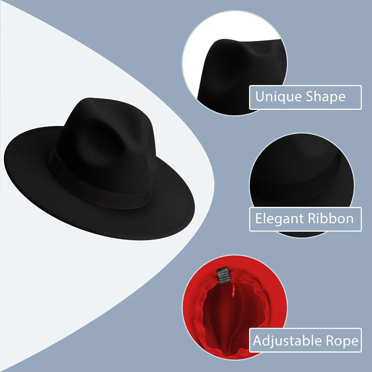 SAJUZEN Womens & Mens Fedora Hats, Wide Brim Fedora Hats for Women Men