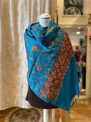 Shanila embroidery handmade scarf- blue garden