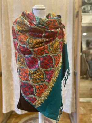 Shanila embroidery handmade scarf -sea green garden- one of a kind!