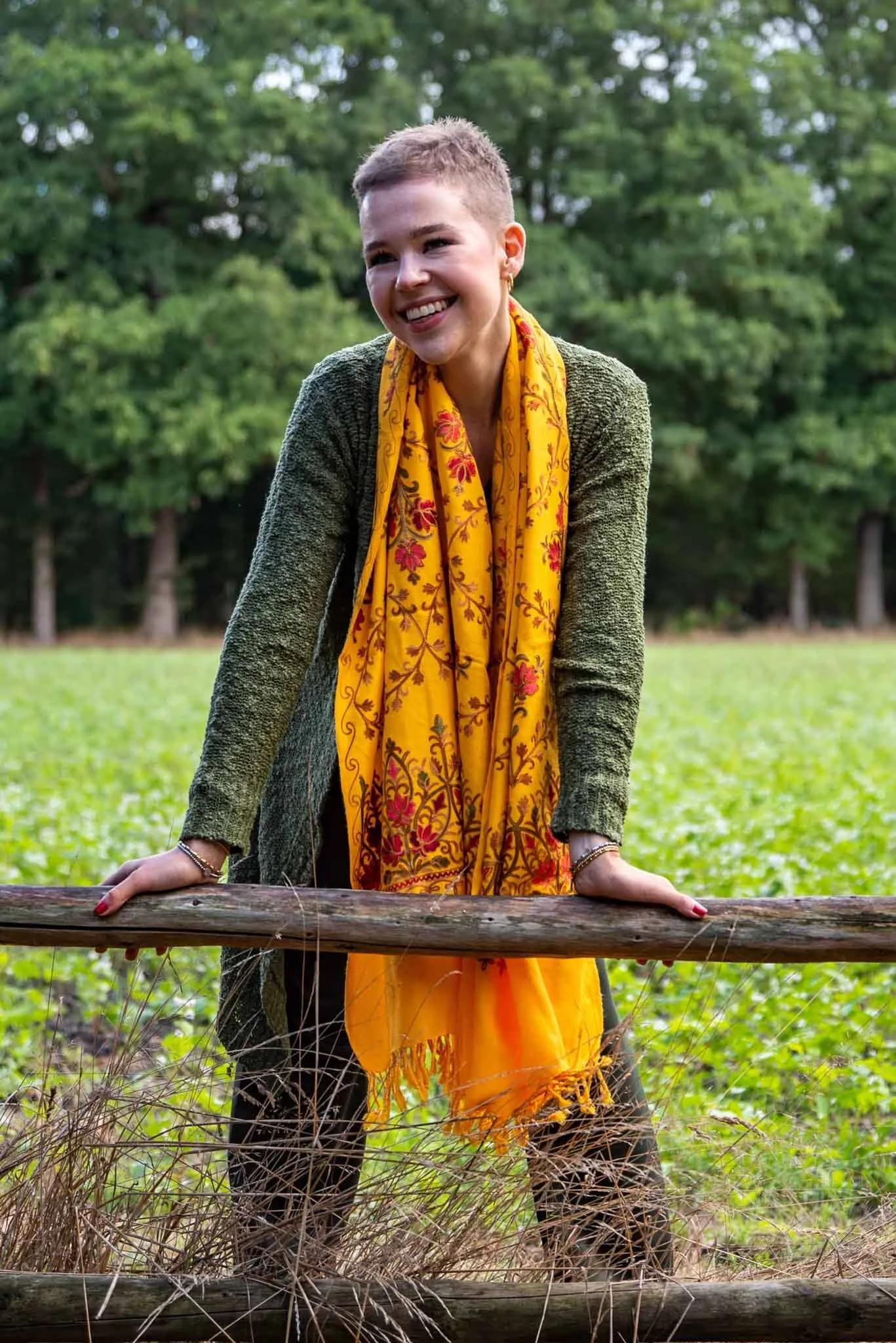 Shanila embroidery handmade scarf -yellow sunshine