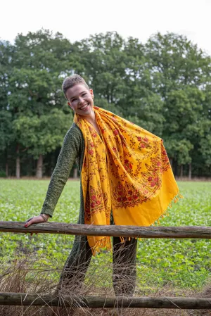 Shanila embroidery handmade scarf -yellow sunshine