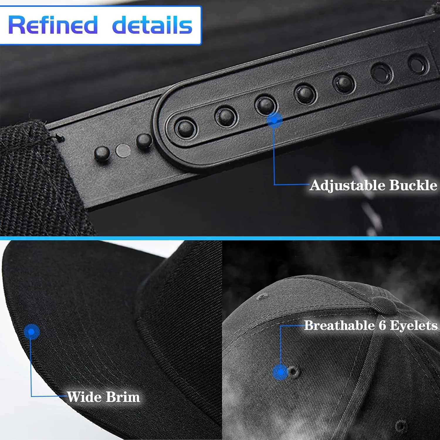 Snapback Hats for Men Flat Bill Hats for Men Fitted Hat Black Baseball Hats Hip Hop Caps