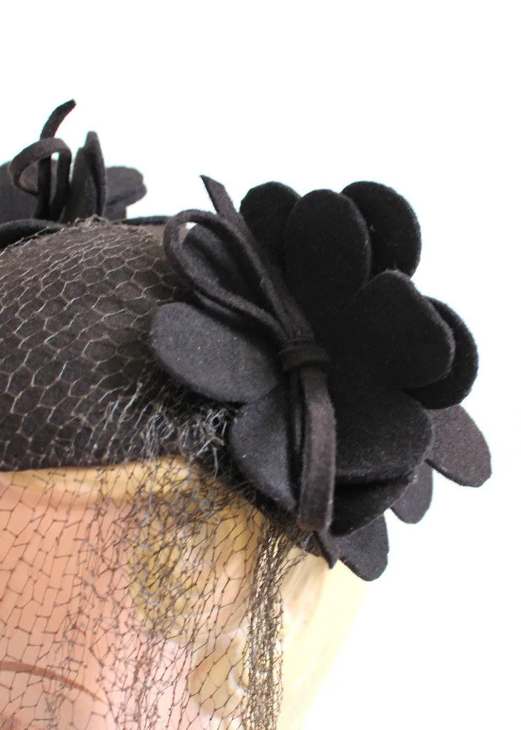 Vintage Late 1930s Brown Felt Veiled Hat