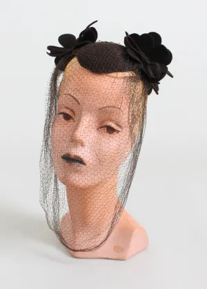 Vintage Late 1930s Brown Felt Veiled Hat