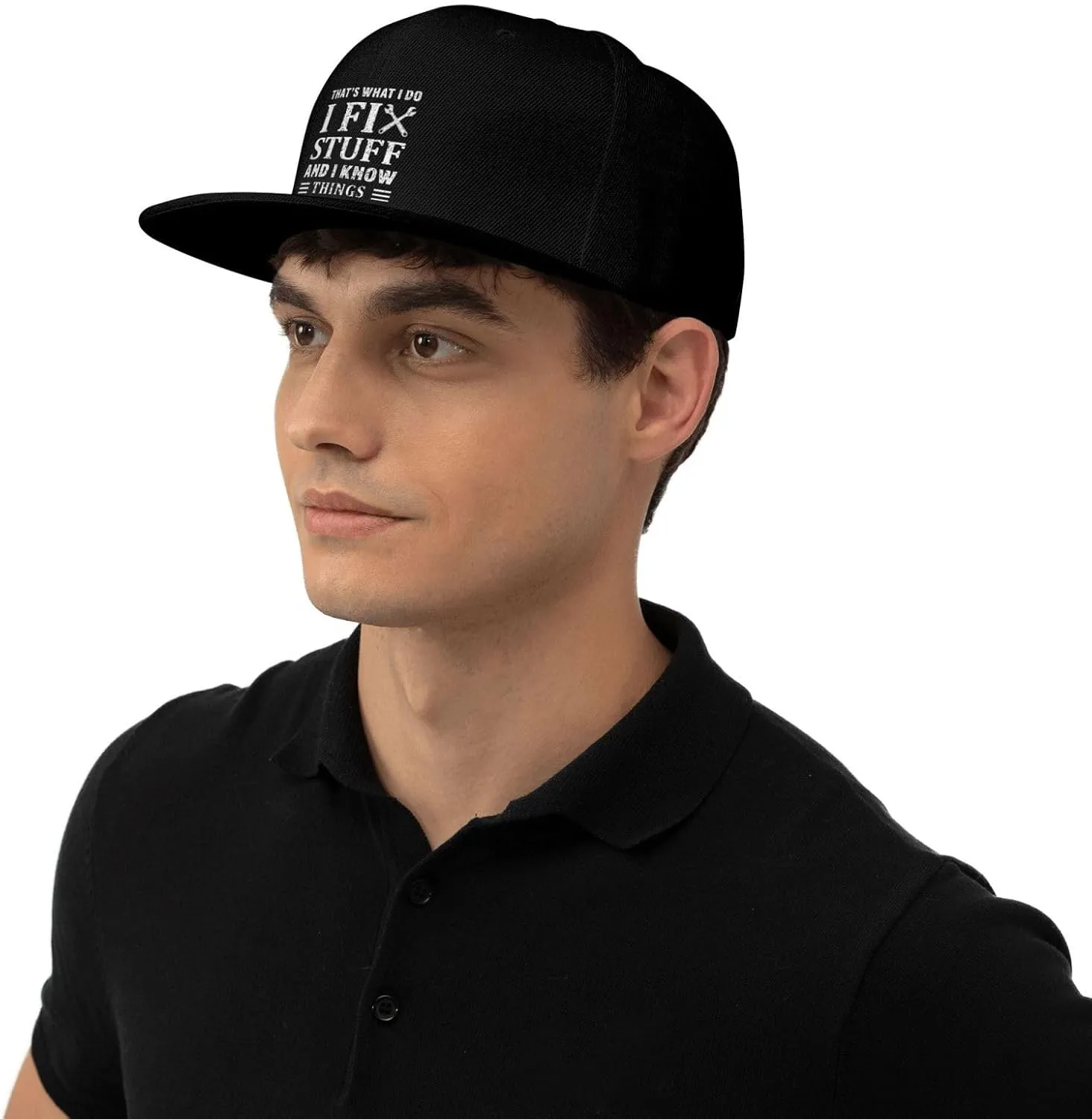Vintage That's What I Do I Fix Stuff and I Know Things Flat Brim Baseball Cap,Classic Snapback Hat for Men,Black