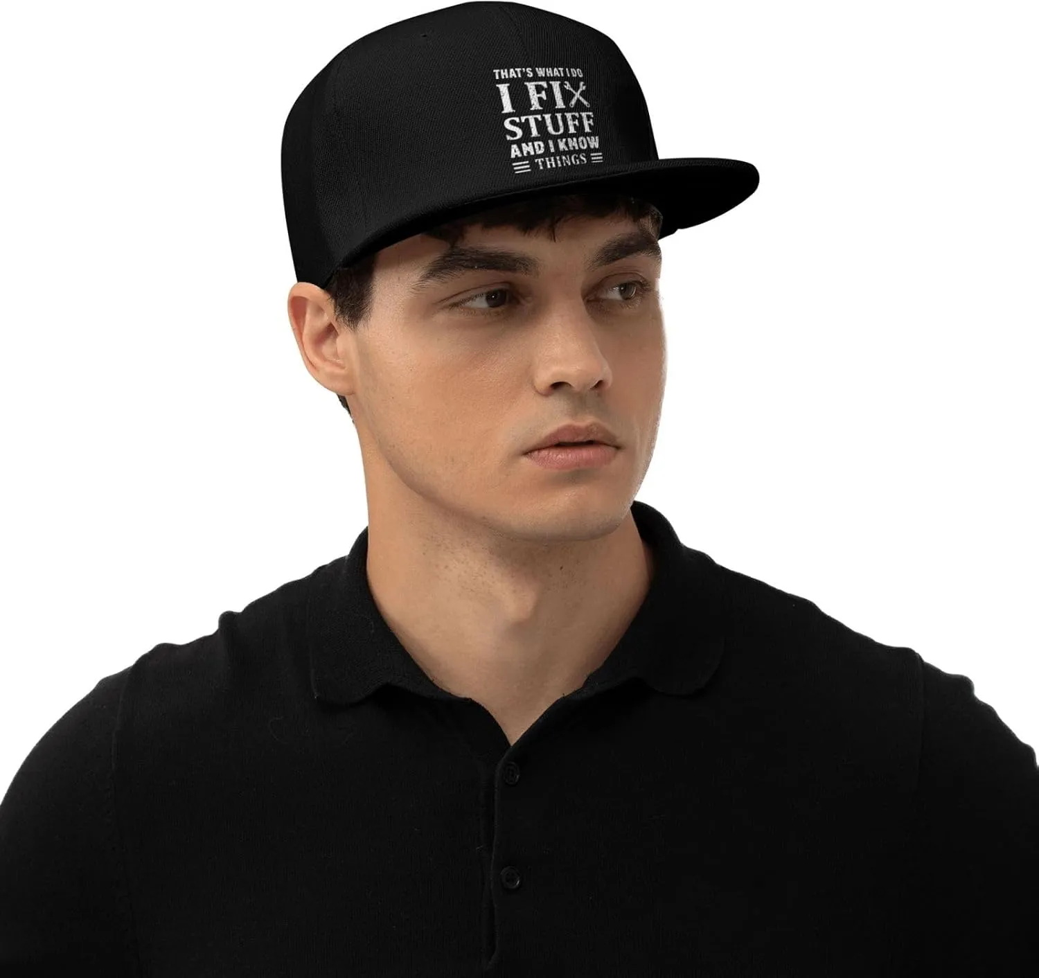 Vintage That's What I Do I Fix Stuff and I Know Things Flat Brim Baseball Cap,Classic Snapback Hat for Men,Black