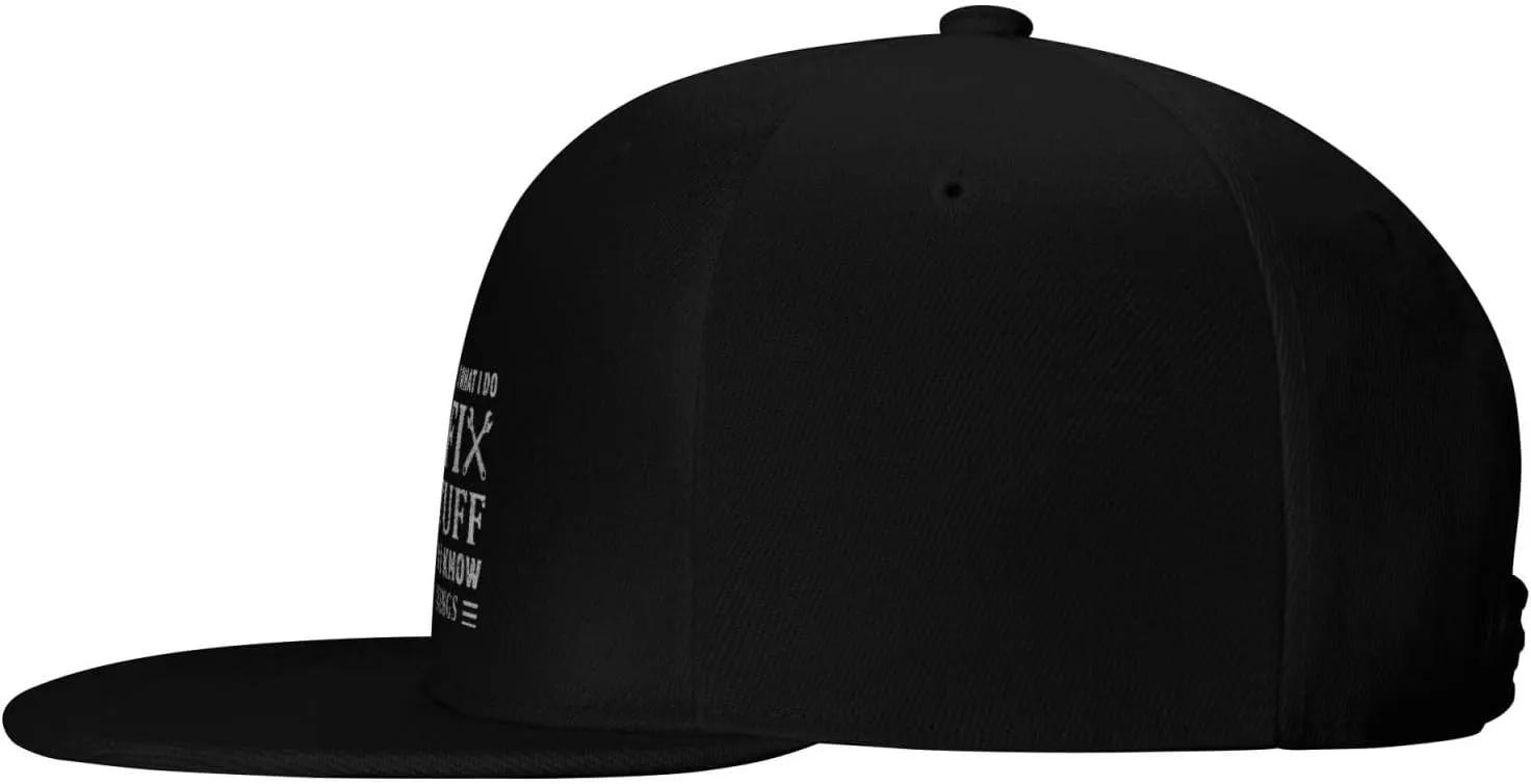 Vintage That's What I Do I Fix Stuff and I Know Things Flat Brim Baseball Cap,Classic Snapback Hat for Men,Black