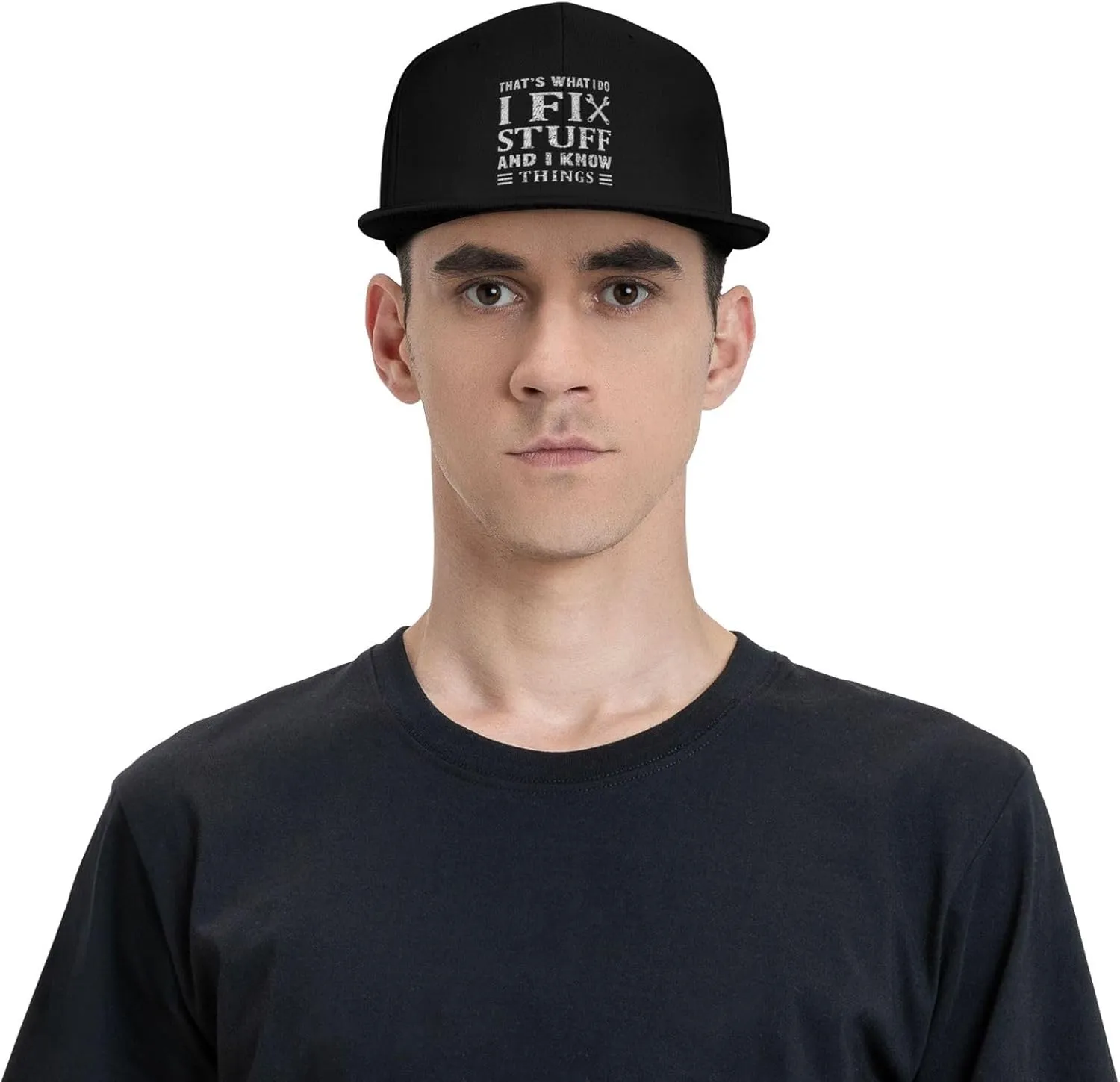 Vintage That's What I Do I Fix Stuff and I Know Things Flat Brim Baseball Cap,Classic Snapback Hat for Men,Black