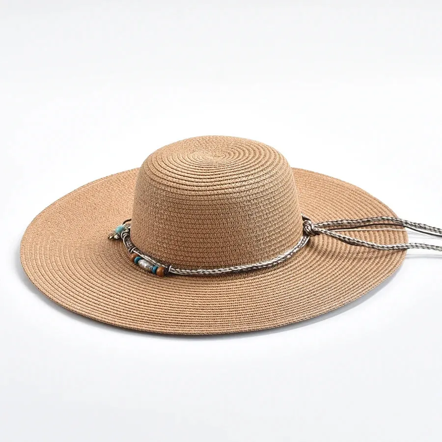 Women Wide Brim Beach Sun Hat Simple Floppy Foldable Straw Hat