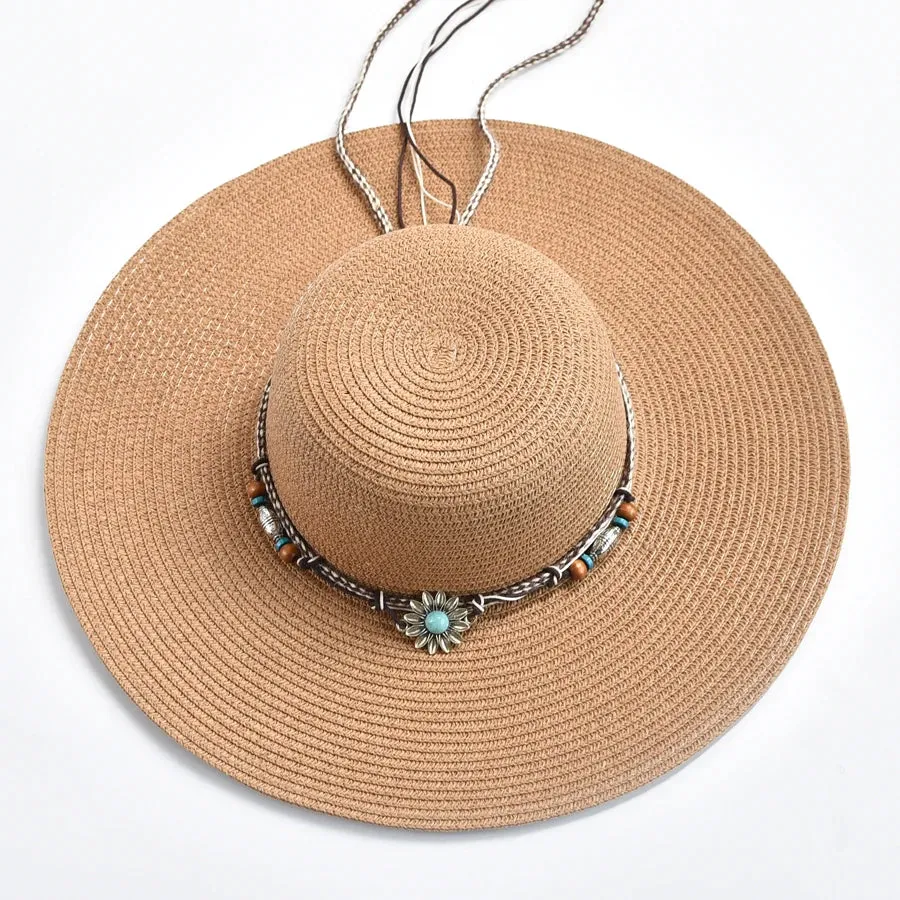 Women Wide Brim Beach Sun Hat Simple Floppy Foldable Straw Hat