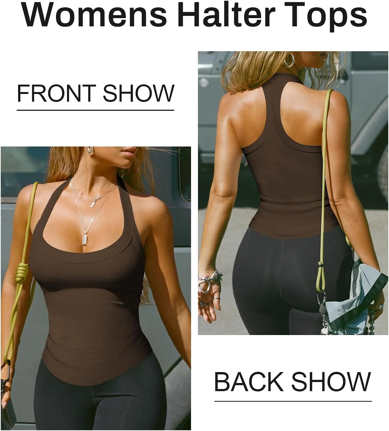 Womens Halter Top Deep Scoop Neck Low Cut Racerback Tank Top for Women Workout Ribbed Knit Fitted Sleeveless Cami Shirt