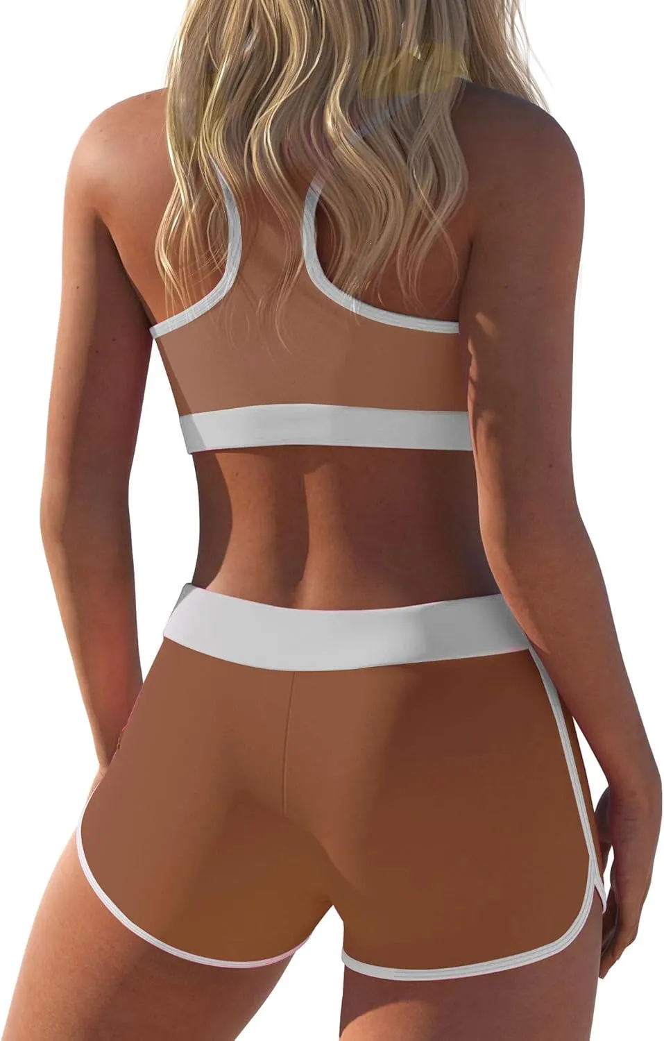 Womens Sport Two Piece Swimsuits Racerback Tops Boyshort Bottom