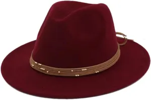 Women's Vintage Wide Brim Jazz Fedora Hats Wide Brim Fedora Hat Panama Cap Party Wedding Church Caps Burgundy 59to60cm